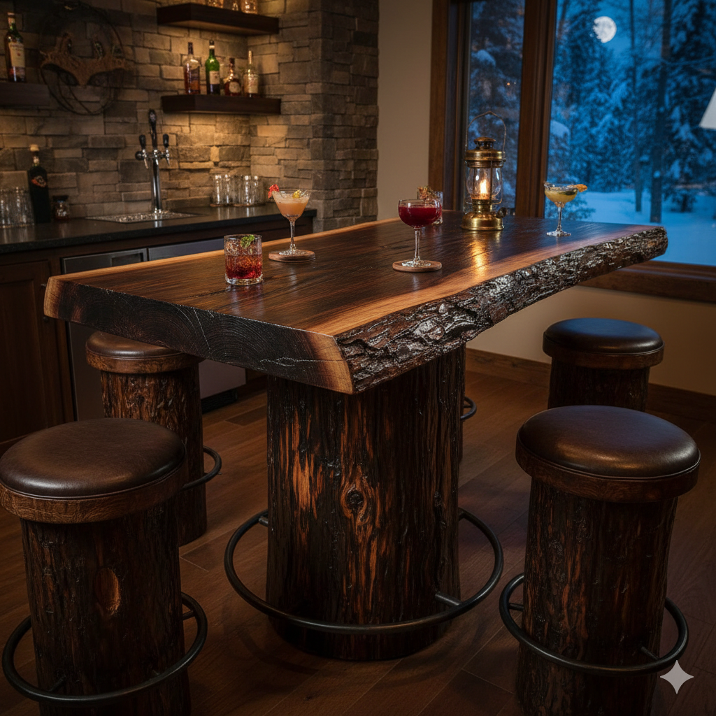Handcrafted Log Bar Tables and Pub Tables